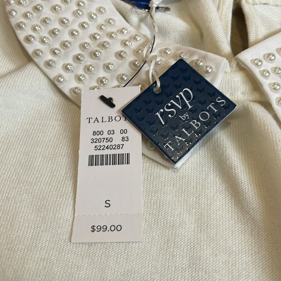 RSVP By Talbots Lightweight Sweater Pearl-Embellished collar Cream Women’s S NEW - Picture 6 of 13